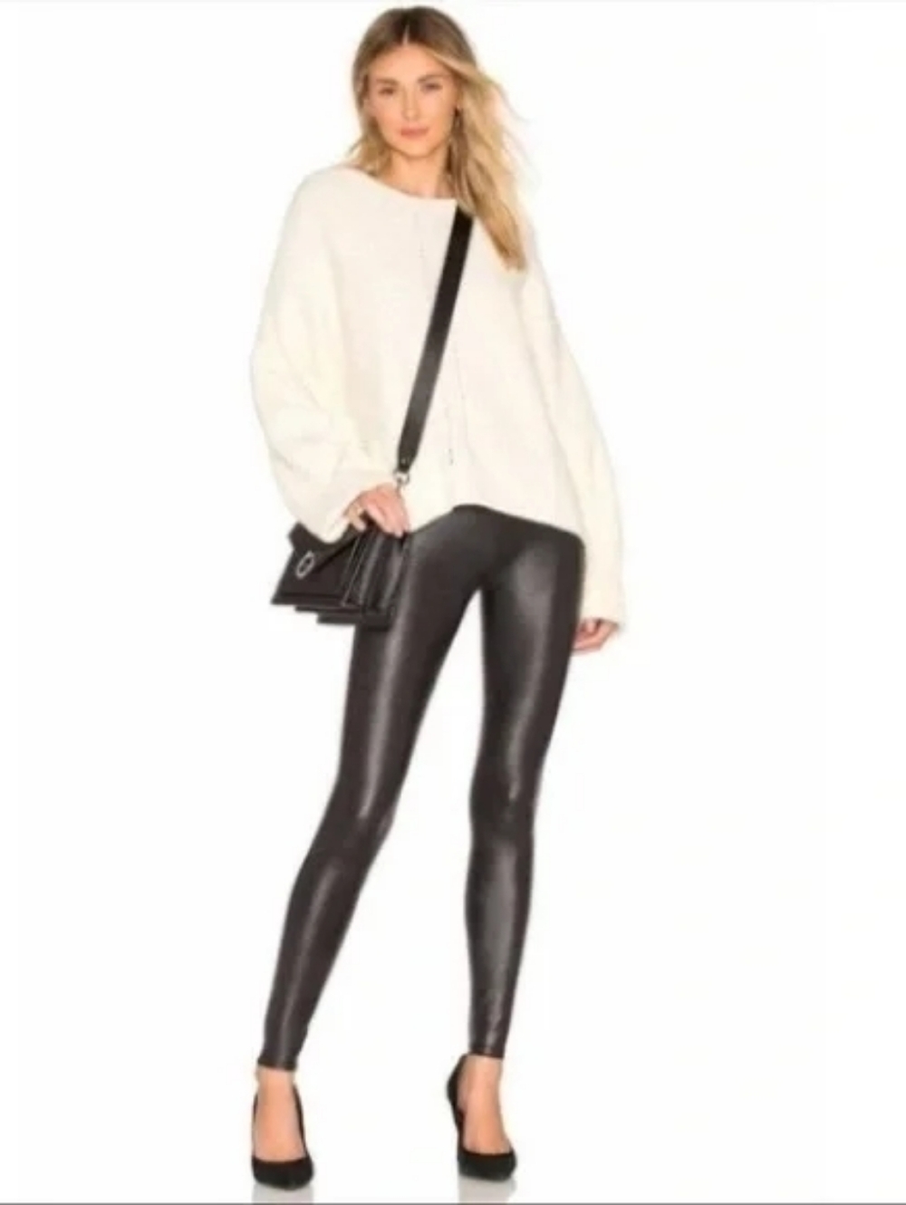 New Spanx Black Hi Rise Faux Leather Leggings Size XL Petite